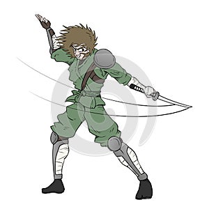 Warrior with katana attack