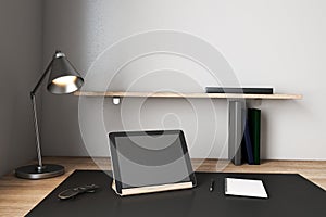 Creative designer desktop with empty computer