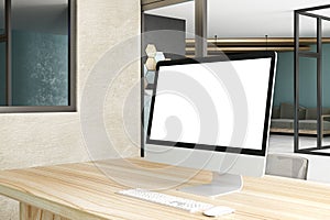 Creative designer desktop with white computer