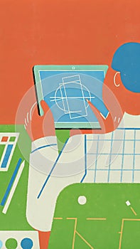 Creative designer sketching on tablet in modern workspace