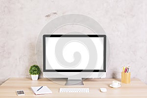 Creative desktop with computer screen photo