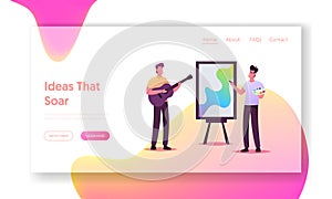 Creative Development Landing Page Template. Musician Practicing Playing Guitar, Artist Painting Picture
