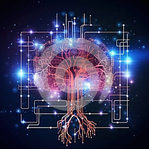 Creative digital brain background.