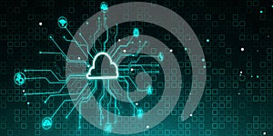 Creative digital circuit cloud on green background. Data storage, server and technology concept.