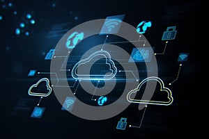 Creative digital cloud computing backdrop. Cloud data and service concept.