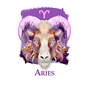 Creative digital illustration of astrological sign Aries. First of twelve signs in zodiac. Horoscope fire element. Logo photo