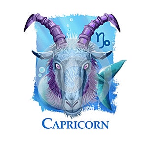 Creative digital illustration of astrological sign Capricorn. Tenth of twelve signs in zodiac. Horoscope earth element