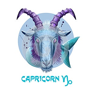 Creative digital illustration of astrological sign Capricorn. Tenth of twelve signs in zodiac. Horoscope earth element. Logo sign photo