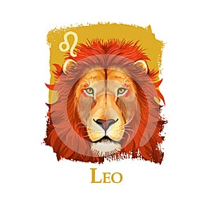 Creative digital illustration of astrological sign Leo. Fifth of twelve signs in zodiac. Horoscope fire element. Logo photo