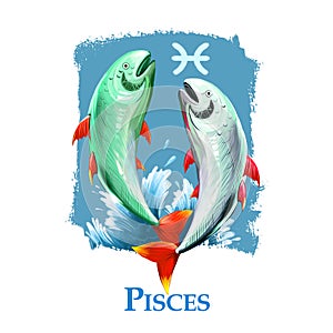 Creative digital illustration of astrological sign Pisces. Twelfth of twelve signs in zodiac. Horoscope water element