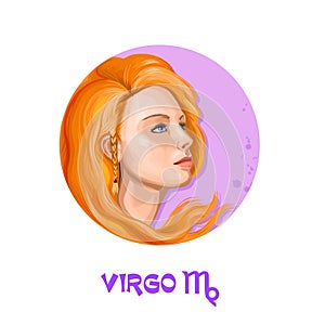 Creative digital illustration of astrological sign Virgo. Sixth of twelve signs in zodiac. Horoscope earth element. Logo sign with