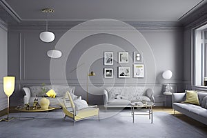 Creative Drawing Room, Wall Paint Color Primer Gray with Sofa