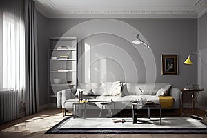 Creative Drawing Room, Wall Paint Color Primer Gray with Sofa