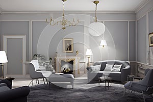 Creative Drawing Room, Wall Paint Color Primer Gray with Sofa