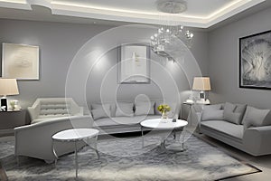 Creative Drawing Room, Wall Paint Color Primer Gray with Sofa