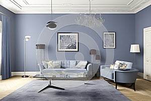 Creative Drawing Room, Wall Paint Color Primer Gray with Sofa