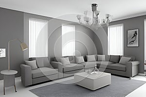 Creative Drawing Room, Wall Paint Color Primer Gray with Sofa