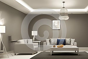 Creative Drawing Room, Wall Paint Color Primer Gray with Sofa