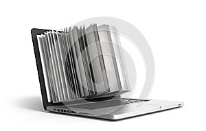 Creative E-learning Concept Book and Laptop 3d render on white