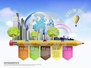 creative ecology concept template with pencil flow chart infographic