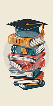 Creative education logo with a stack of books and a mortarboard.