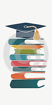 Creative education logo with a stack of books and a mortarboard.