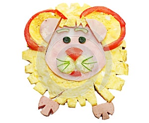 Creative egg breakfast for child lion form
