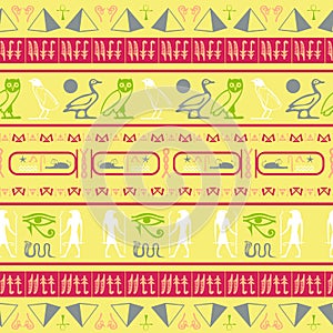 Creative egypt writing seamless vector. Hieroglyphic egyptian language symbols tile.