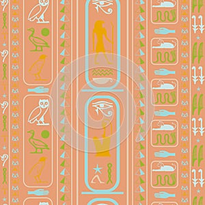 Creative egyptian motifs seamless vector. Ethnic hieroglyph symbols tile.