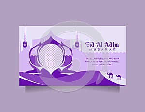 Creative Eid al adha social media post and banner greeting with modern clean blue color. Horizontal Vector illustration islamic