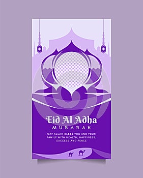 Creative Eid al adha social media post, poster and banner template with modern clean blue color. Horizontal Greeting and promotion