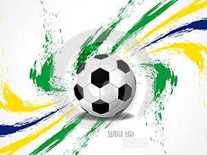 Creative elegant football background with Brazil colors grunge splash.