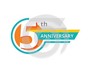 Creative emblem 5 th years anniversary. Five template logo badge design element. Abstract geometric banner on white background. photo