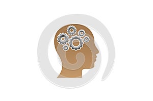 Creative Engineer Worker Gear head Brain Logo Design Illustration