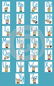 Creative English alphabet. ABC concept with sign language. Hands with letter.