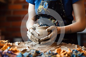 Creative expression Unrecognizable woman handcrafts a ceramic bowl, hobby turned hustle