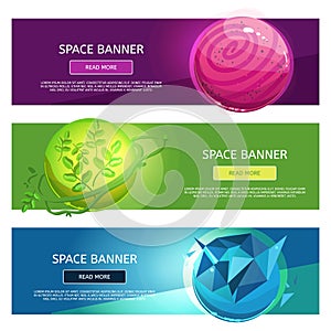 Creative fantsy planets banner set