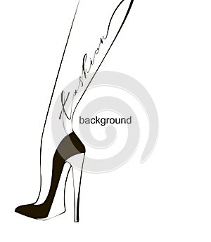 Creative fashion logo design. Vector sign with the inscription beautiful female foot in a black Shoe. Calligraphy logo