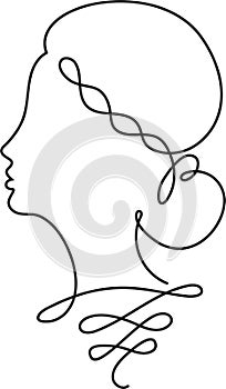 Creative female face continuous line drawing. Abstract face one line drawing. Woman portrait minimalistic style. One