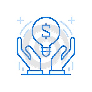 Creative financial idea vector line icon. Constructive marketing system of monetary development