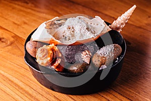 Creative Fine Dining: Crab mix with snow flake that made from macadamia, hoseradish and dashi-junsai served in crab shell.