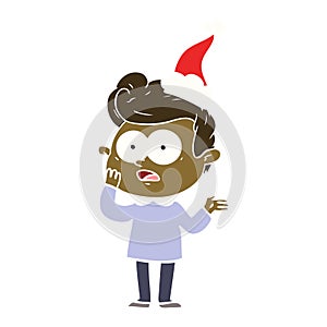 A creative flat color illustration of a staring man wearing santa hat