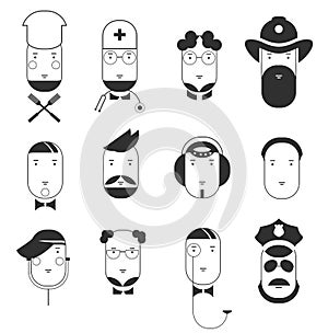 Creative flat faces icons of people professions