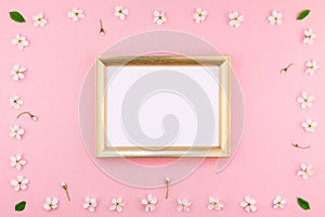 Blank frame mockup with white flowers