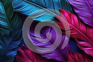 Creative Flat Lay Of Neoncolored Tropical Leaves