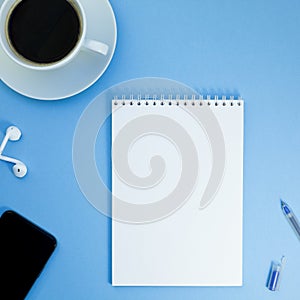 Creative flat lay photo of workspace desk