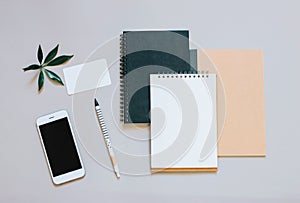 Creative flat lay photo of workspace desk