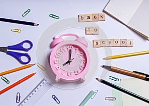 Creative flat lay top view back to school concept, summer time, education concept, copy space, design