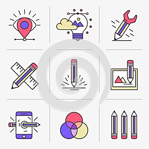 Creative Flat line icon set