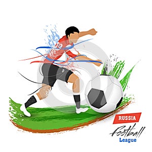 Creative flyer or template design with character of footballer i